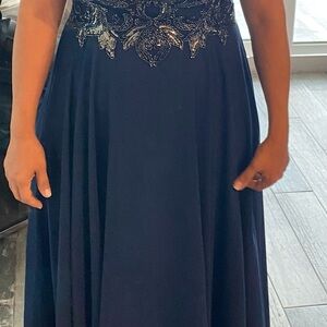 Elegant Navy Blue Gown with Embellished Bodice